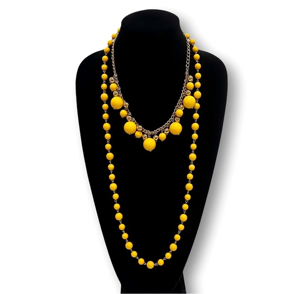 JOAN RIVERS Brilliant Canary Yellow Round Beaded Long Layered Statement Necklace - Picture 1 of 5